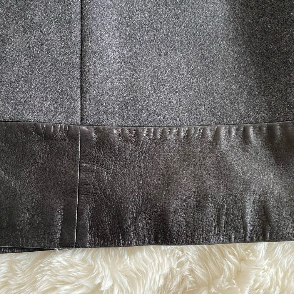 Sandro Manoli Fur Trim Leather Panel Wool Coat Gray - Picture 7 of 11